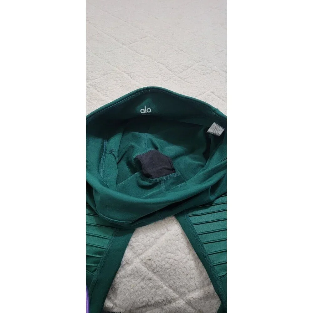 Alo Womens Green Pull On Moto Leggings Skinny Leg Elastic‎ Waist Size S